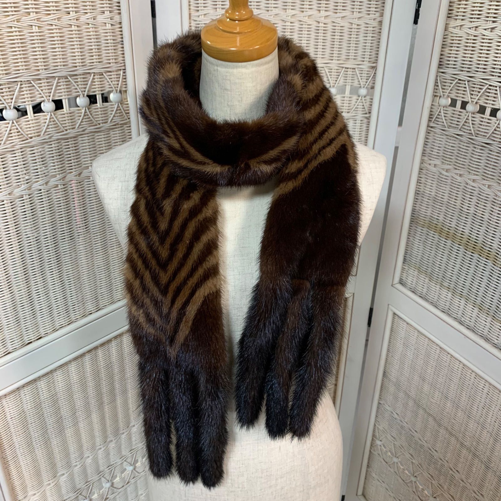 リアルファー フリンジ ミンクマフラー ダークブラウン 美品！ ミンク好き必見！ ミンク フリンジ付 毛皮 リアルファー