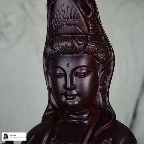 新品 仏教美術 木彫仏像 精密細工 木彫り 黒檀木 観音菩薩像