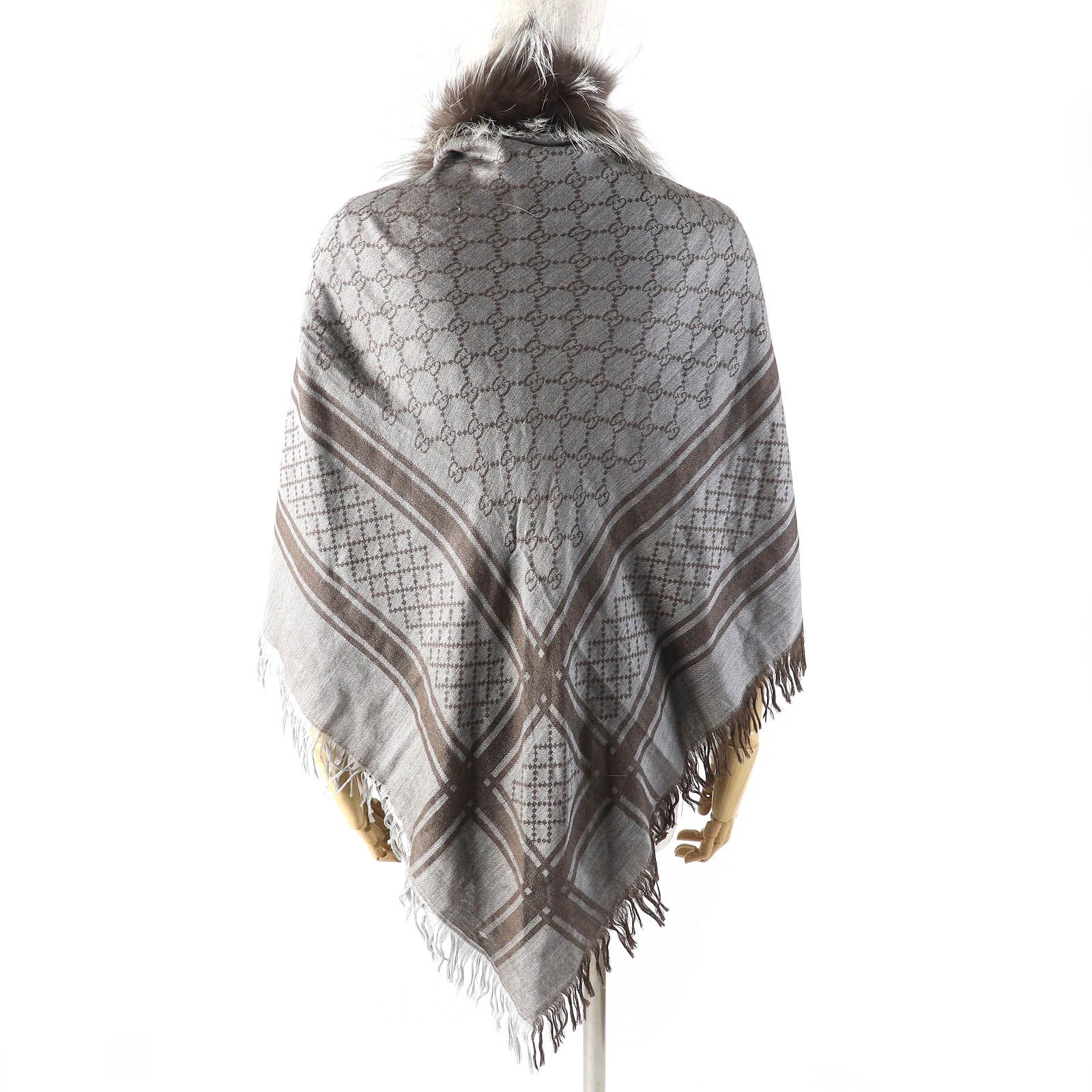 美品△GUCCI グッチ 254017 ウール シルク フォックスファー GG柄  