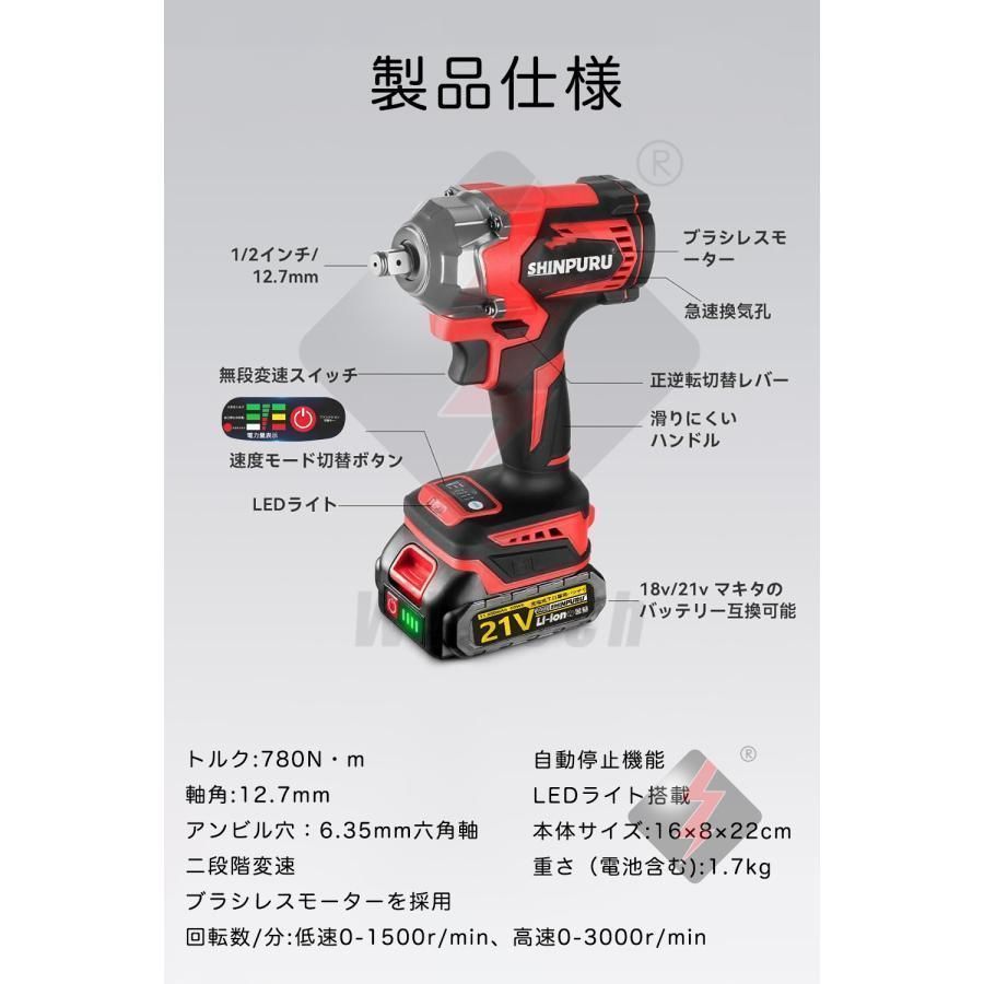 最大トルク780N?m 充電式インパクトレンチ