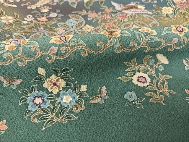 平和屋着物○訪問着 更紗花鳥文 花喰い鳥 暈し染め 金彩 正絹 逸品  