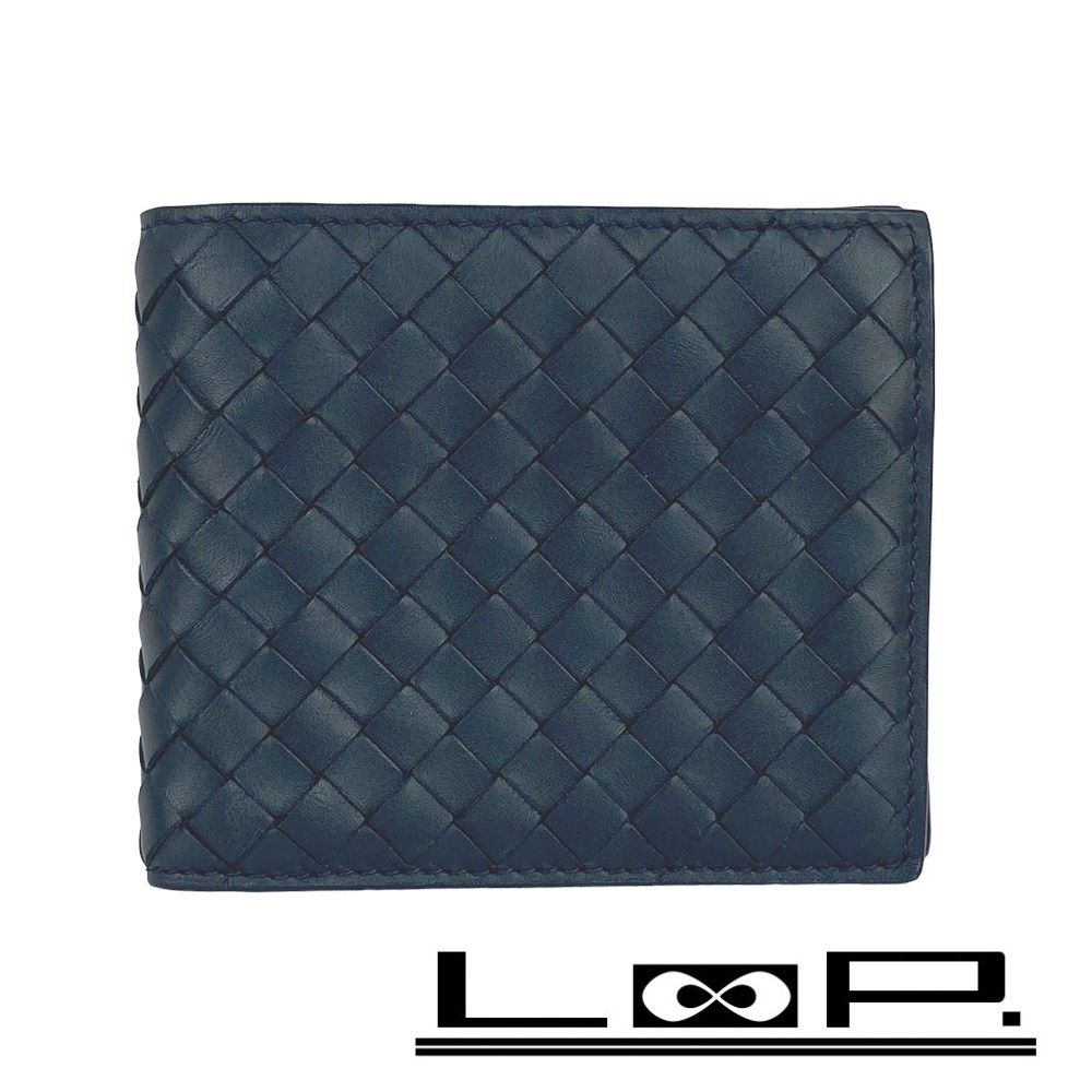 □美品□ ボッテガヴェネタ 2つ折り 財布 イントレチャート ネイビー  