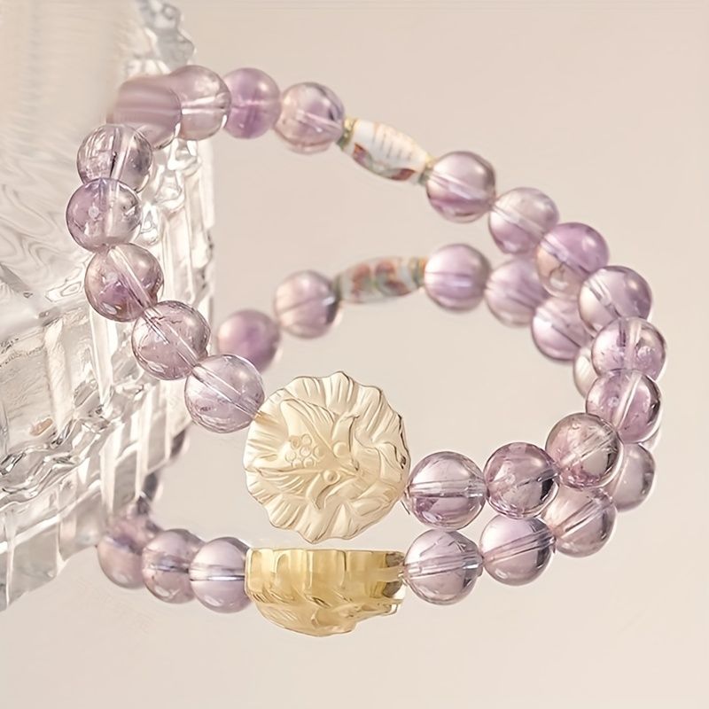 女性用エレガントなゴールデントーンクリスタルビーズブレスレット