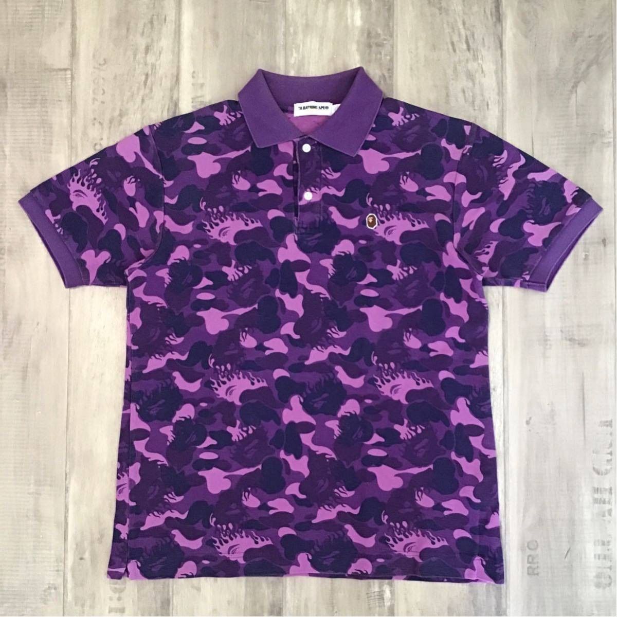 BAPE fire camo ポロシャツ ベイプ 迷彩 ape エイプ BAPE ファイヤー カモ 迷彩 総柄 ポロシャツ ☆激
