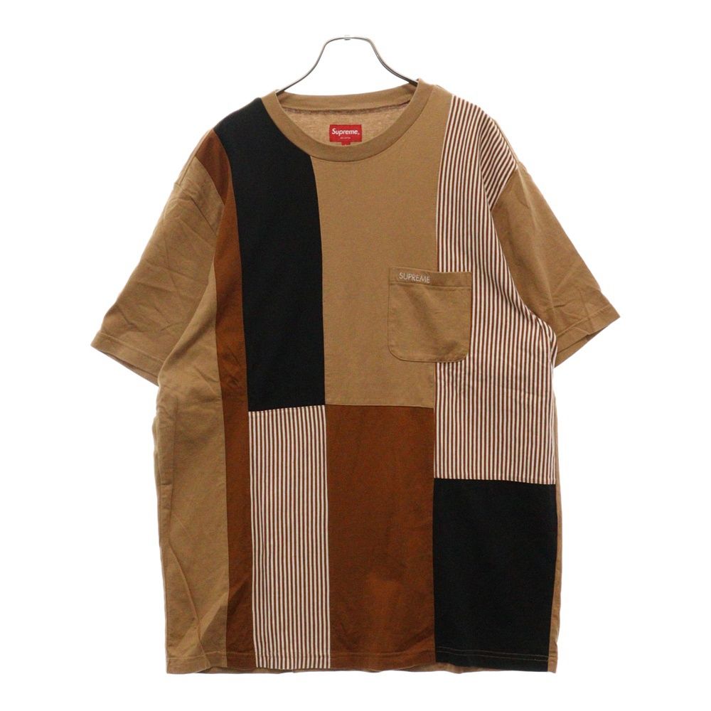 SUPREME (シュプリーム) 20SS PATCWORK POCKET TEE パッチワーク ポケットロゴ クルーネック半袖Tシャツ ブラウン