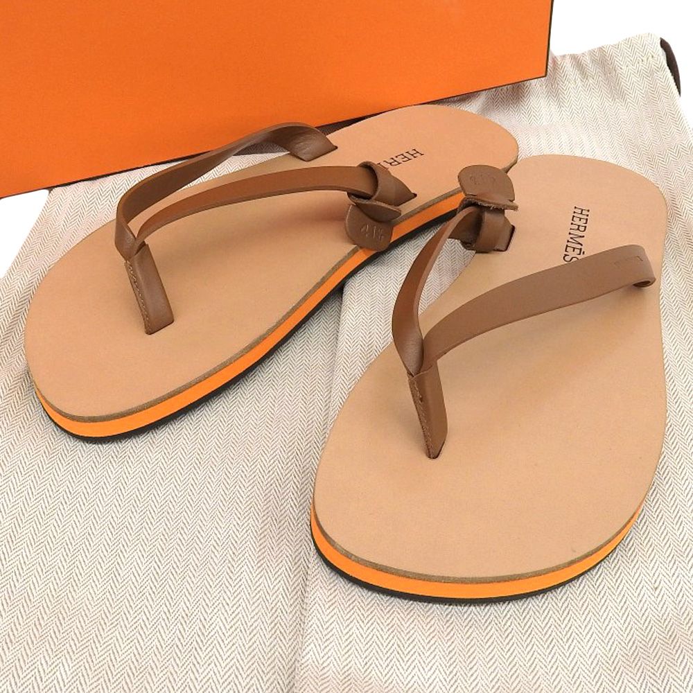 本物保証 箱 布袋付 エルメス HERMES モンテカルロ ビーチ サンダル 41 1|2 約27.0cm メンズ 靴 サンダル レザー ブラウン