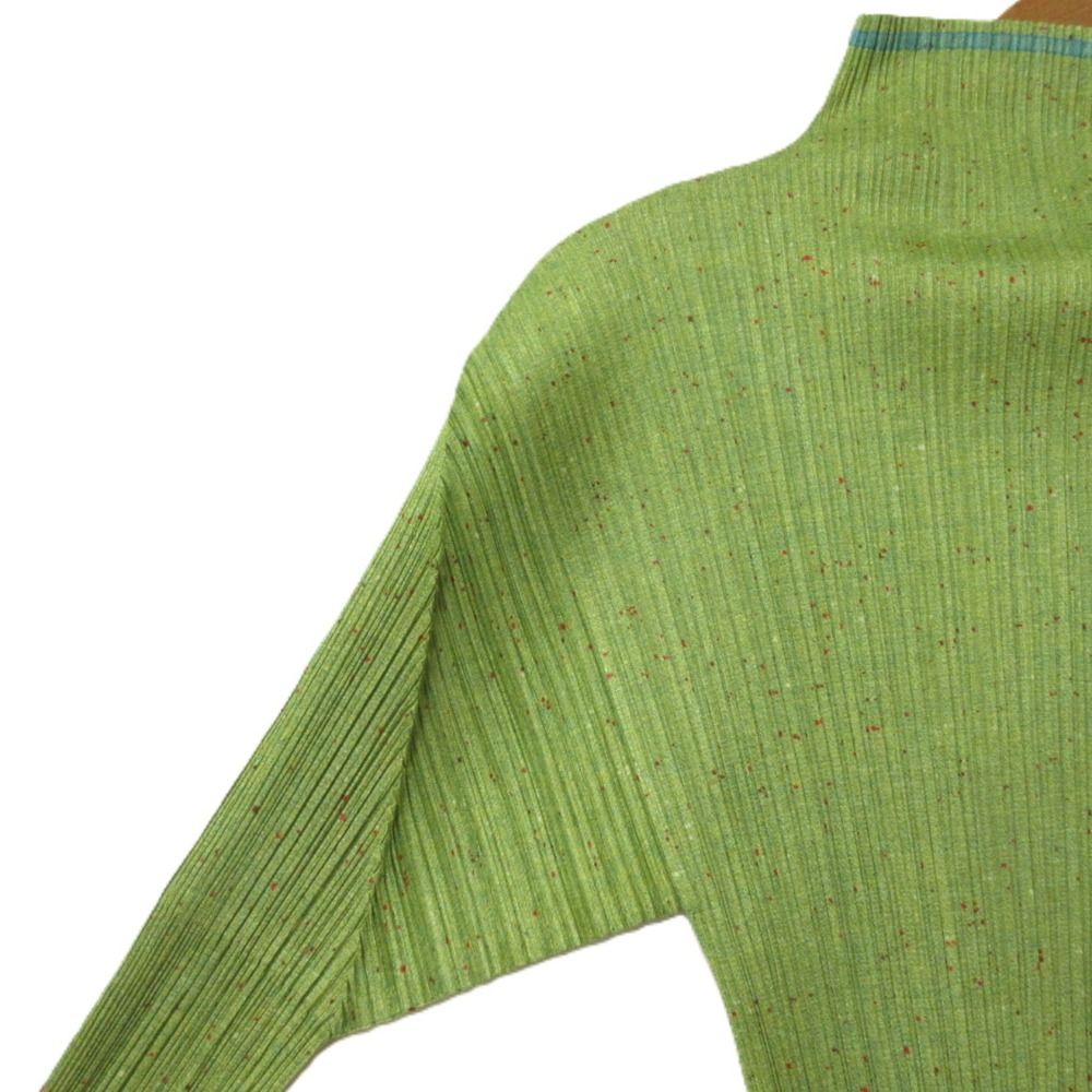イッセイミヤケ プリーツプリーズ グリーン 長袖 ハイネック Mサイズ 美品 PLEATS PLEASE プリーツプリーズ イッセイミヤケ ミックス