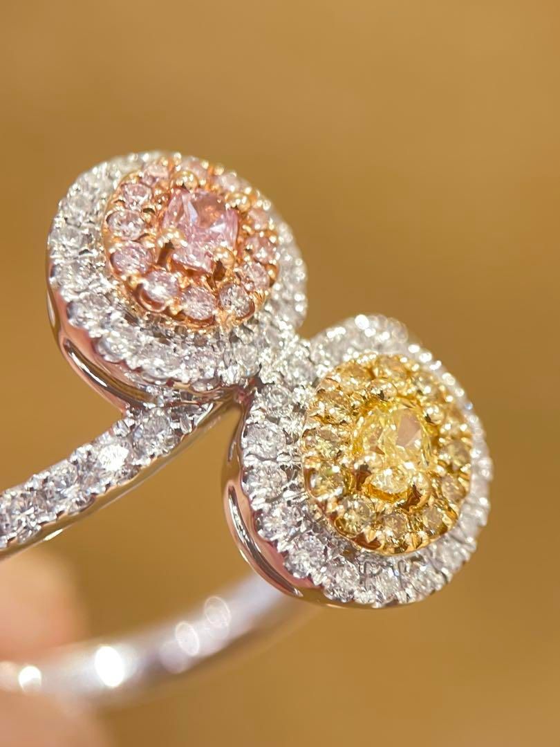 新品】Pt/K18ピンクダイヤ/イエローダイヤリング12号 