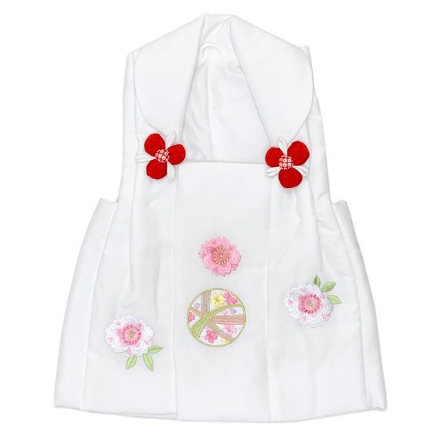 七五三 三歳 女の子 被布セット 被布コート 草履 巾着 足袋 4点コーデセット 白地 花手鞠 HHFb 04 set 01