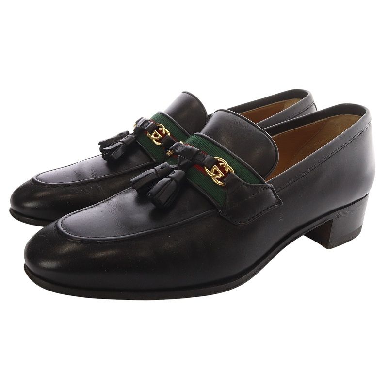 グッチ GUCCI インターロッキング ウェブライン ローファー レザー 36.5 黒