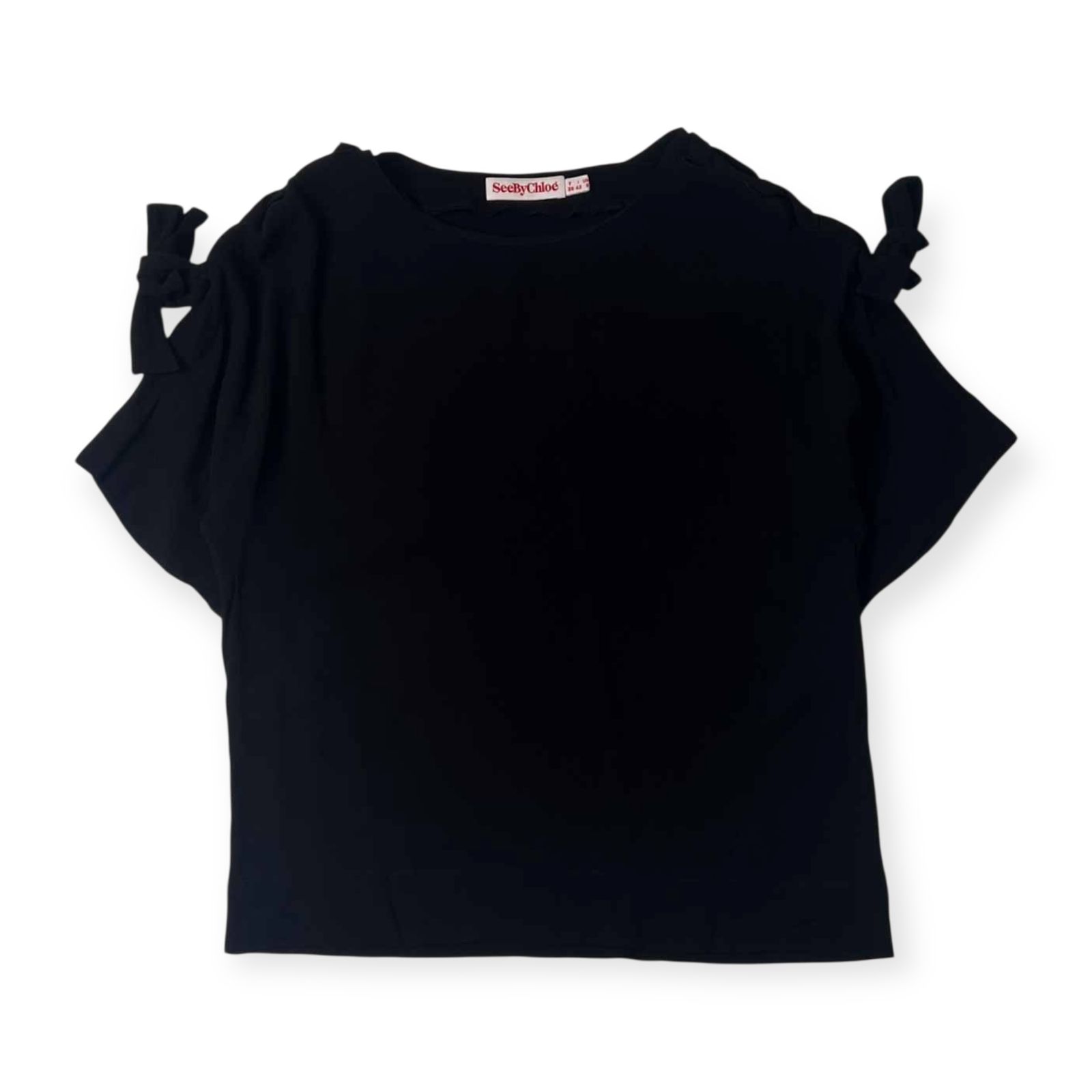 シーバイクロエ　半袖ブラウス　袖リボン　トップス　38 M See By Chloe シーバイクロエ 肩リボン ちりめん レーヨン 半袖シャツ