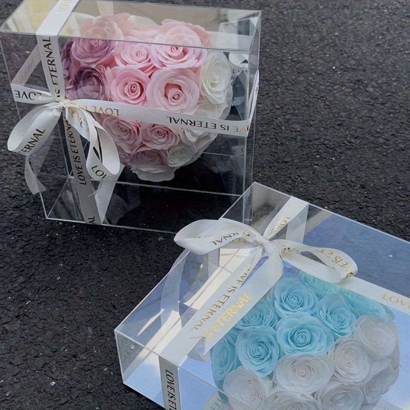 ハート型の永遠の花ギフトボックスアクリルミラーケースお祝いの家の装飾ドライフラワー電源不要14歳以上3DディスプレイqBG