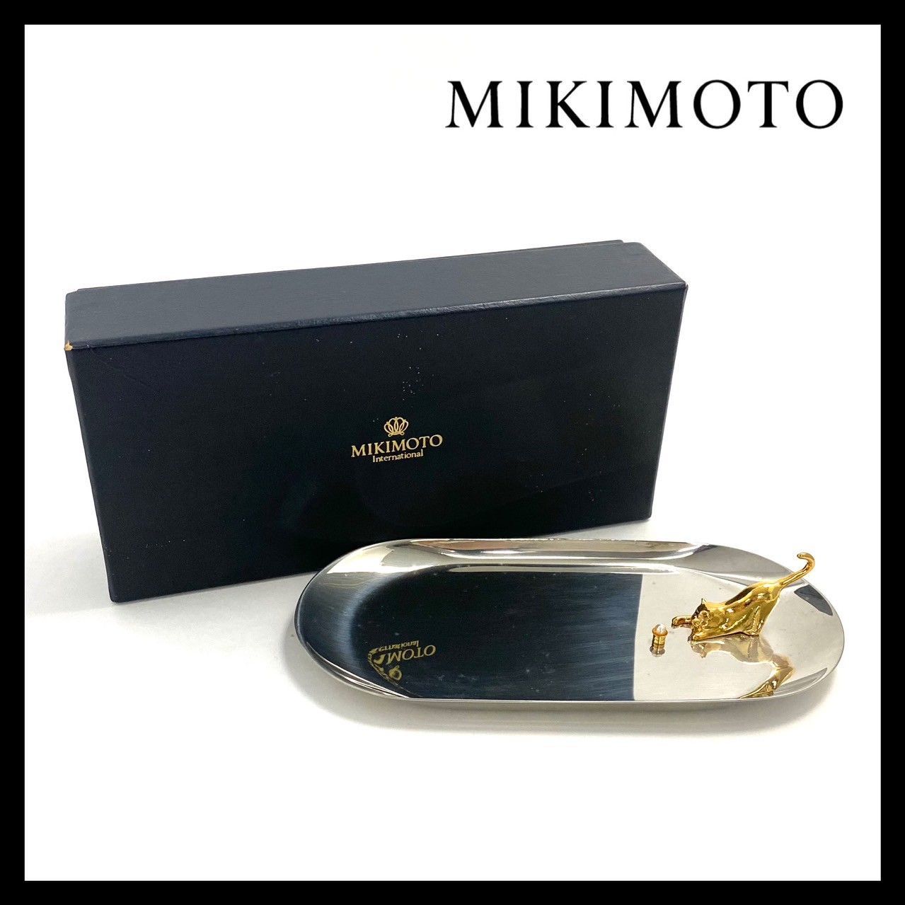 U【MIKIMOTO】アクセサリートレイ パール/真珠 猫/ネコ シルバー