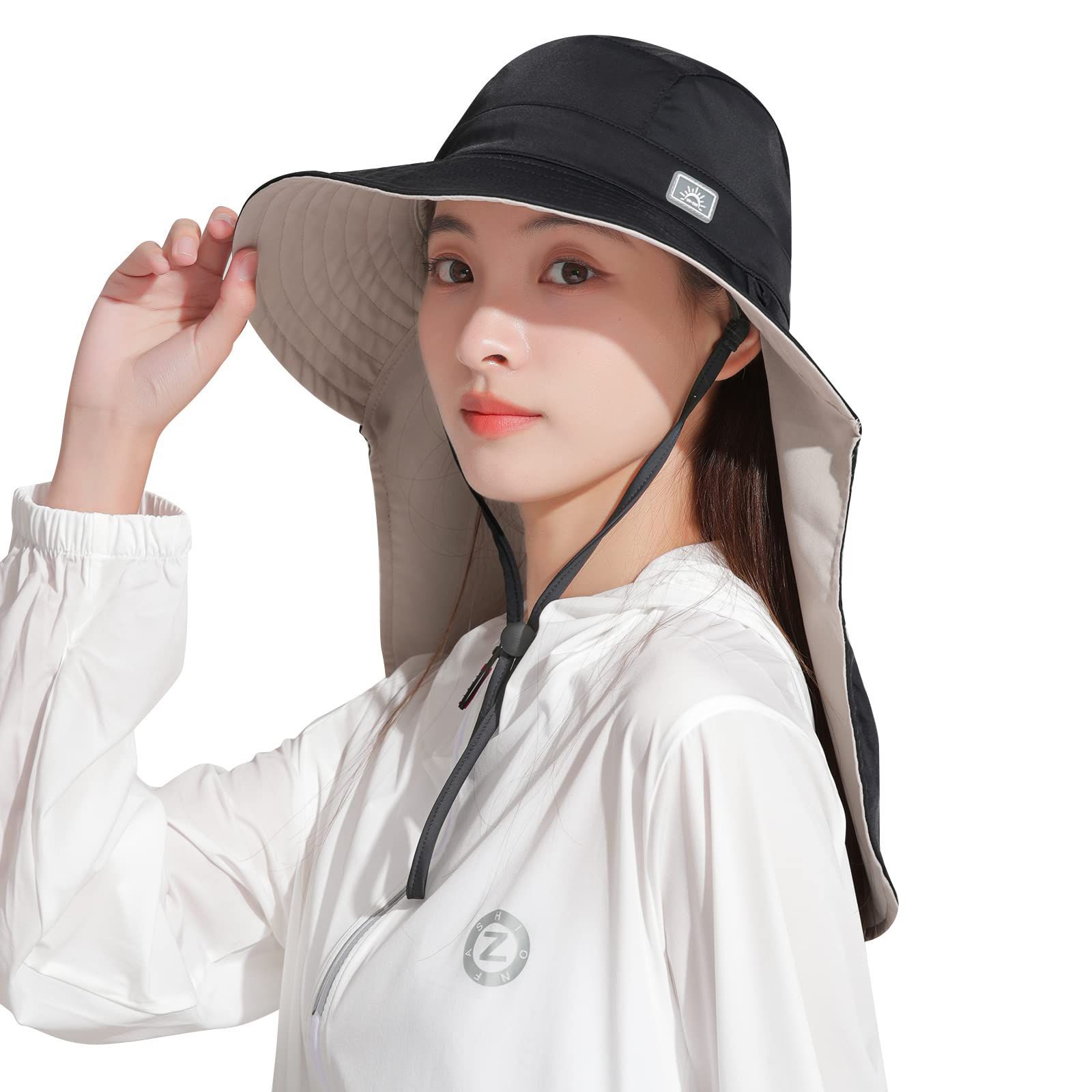 特価　つば広 折りたたみ あご紐付き サファリハット ポニーテールハット登山 農作業 釣り レディース 園芸 アウトドア 日焼け止め帽子 おしゃれ 人気 夏 [Clakllie] 家庭菜園 剪定作業