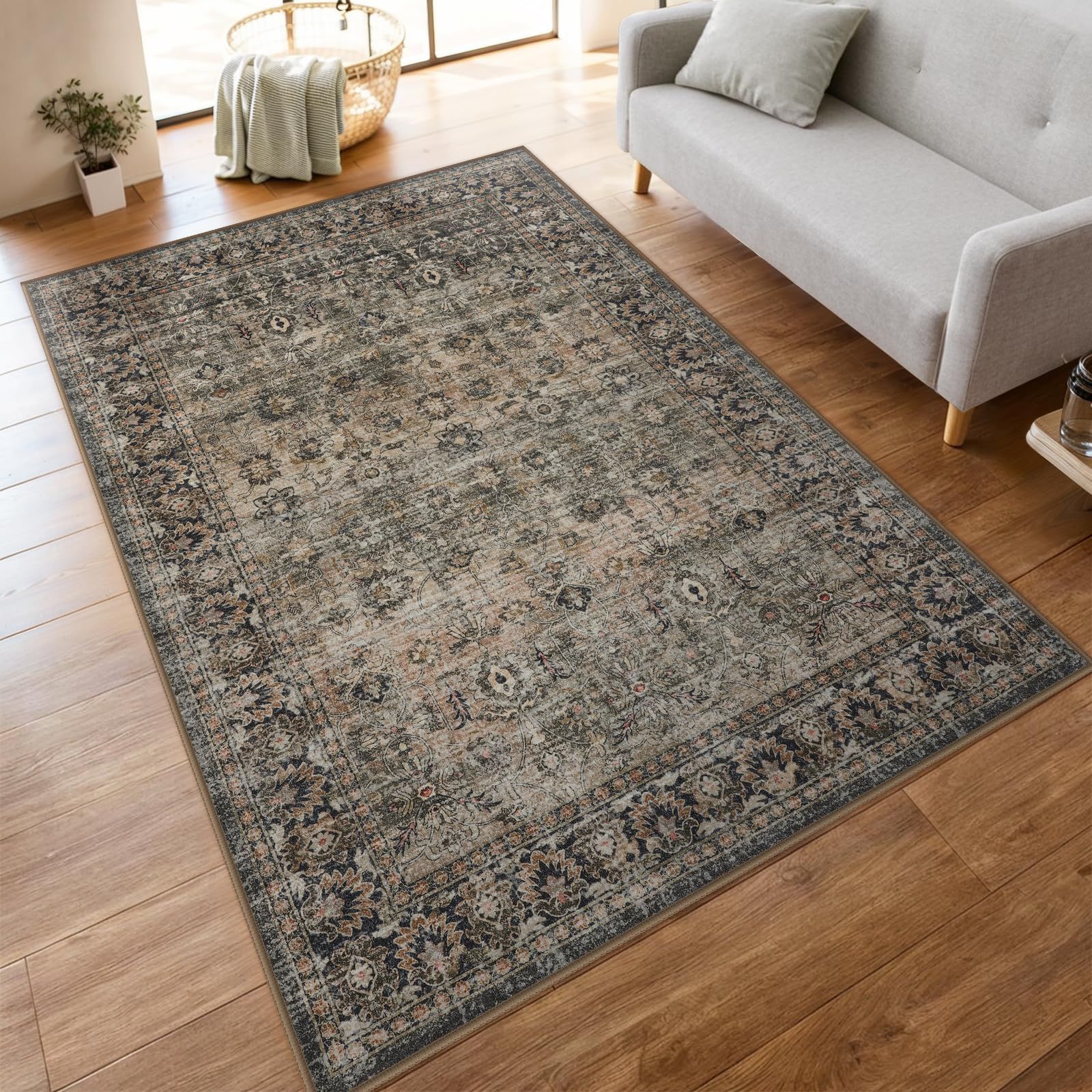 HAOCOO ラグ カーペット 洗える 140×200cm オールシーズン適用 絨毯 ペルシャ風 ラグマット 1.5畳 ふわふわ 滑り止め ホットカーペット対応 防ダニ 防臭 防音 リビング 寝室 デスクマット ダイニングマット アンティーク 花柄