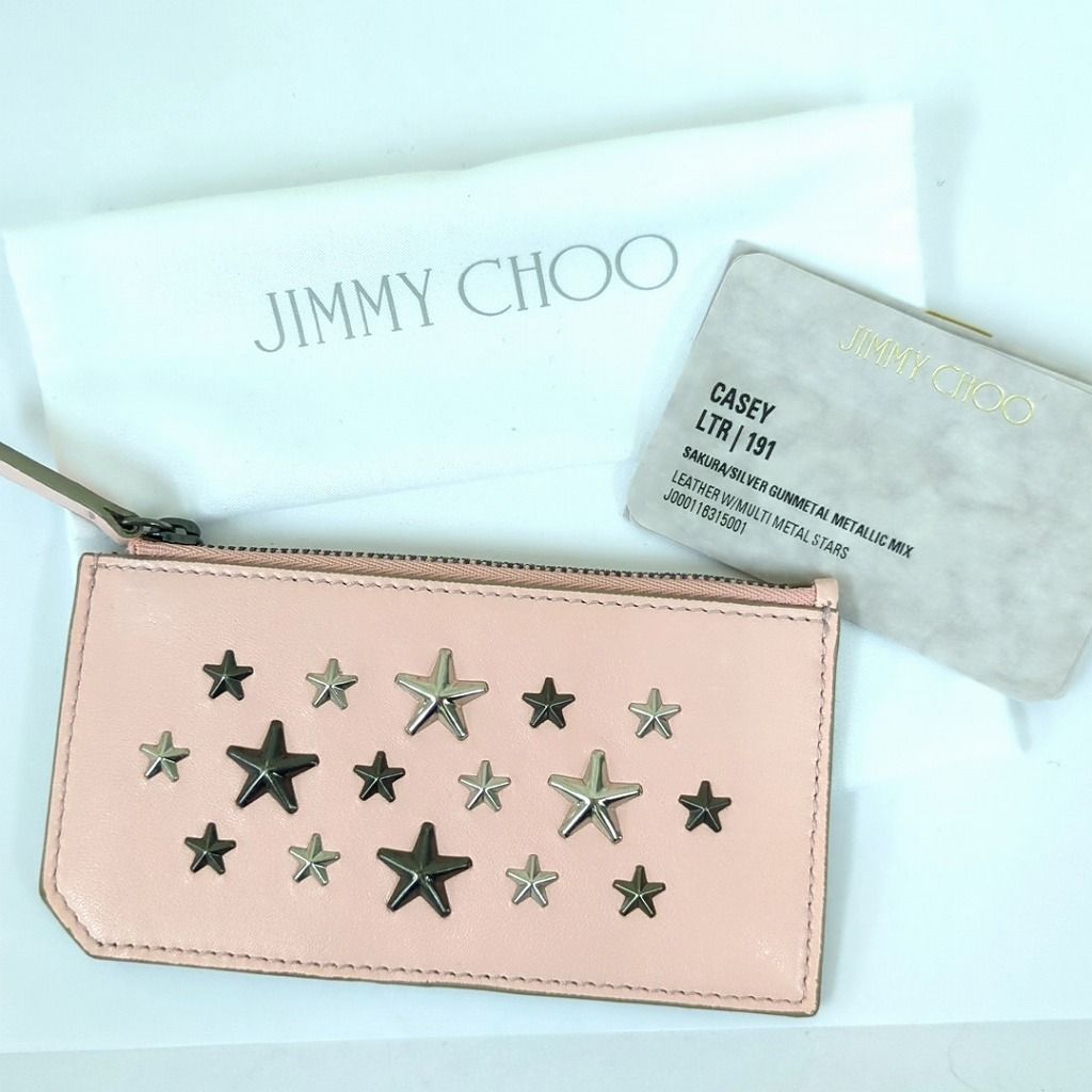 ジミーチュウ スタースタッズ レザー カードケース 小銭入れ ピンク グレー イタリア製