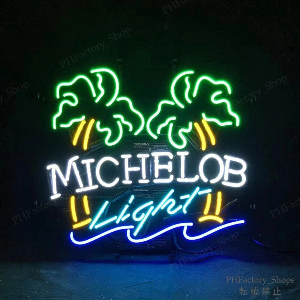 Michelob ネオン管 Palm Tree ネオンライト ネオンサイン ビール バー インテリア ガラスネオンサイン 壁装飾 室内装飾 店舗装飾 48x38cm A333