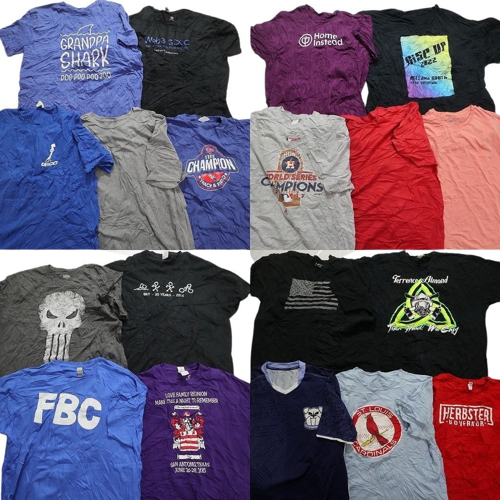 古着卸 まとめ売り 半袖Tシャツ 19枚セット (メンズ 2XL ) カラーMIX プロチーム ブルー MS8880