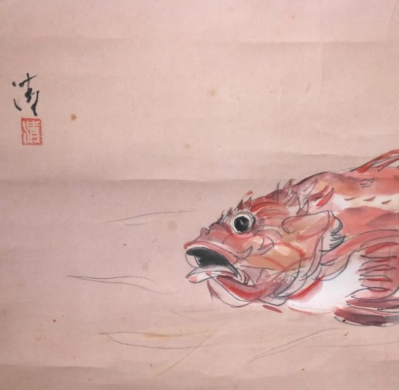 【古】188 日本画 魚類の絵 水彩画 共箱 古】188 日本画 ここちよい 魚類の絵 水彩画 共箱