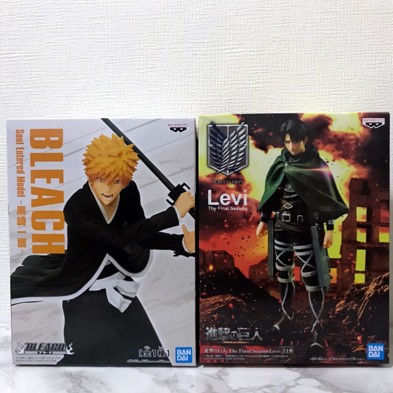 BLEACH 進撃の巨人 黒崎一護 リヴァイ フィギュア 2体セット - メルカリ