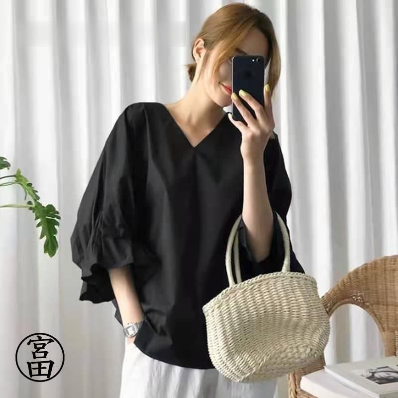 ブラウス レディース トップス ブラウス tシャツ 夏 チュニック 無地 五分袖 Vネック 30代 ホワイトTシャツ 白 黒 通勤 通学 カジュアル ブラウス レディース トップス ブラウス tシャツ 夏 チュニック