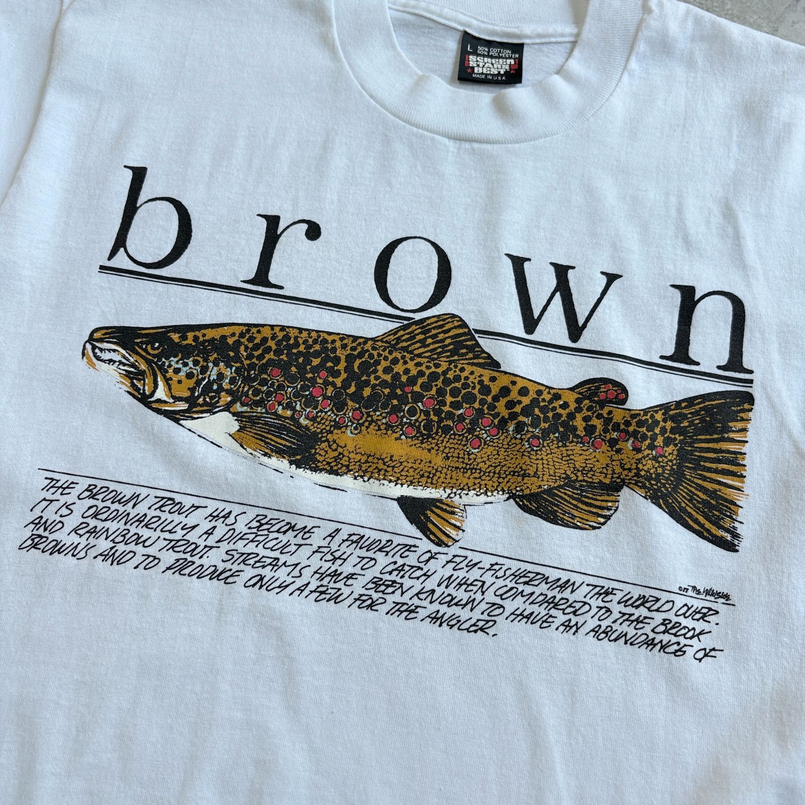 USA製 フィッシング アニマル Tシャツ トラウト 魚 90s ビンテージ 80～90s USA製 Broun Trout Printed T-shirt ブラウントラウト