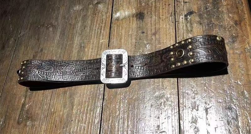 全国送料無料。  RRL ダブルアールエル STUDDED BELT スタッズベルト 型押し ジェルスタッズ W32~W36 ハンドメイド