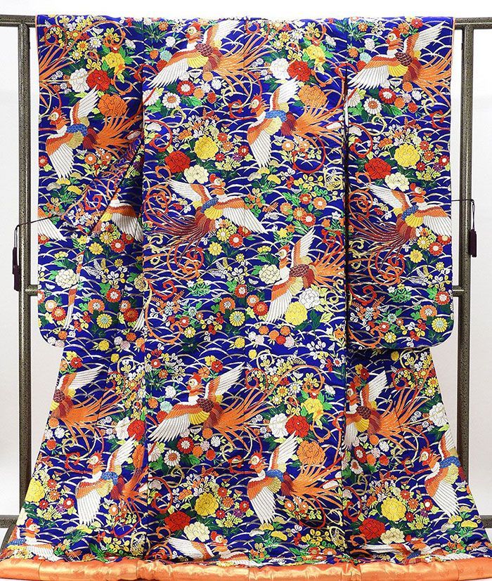 色打掛 未使用 正絹 四季花 尾長鳥 打掛 花嫁衣裳 婚礼 未着用 美品 新