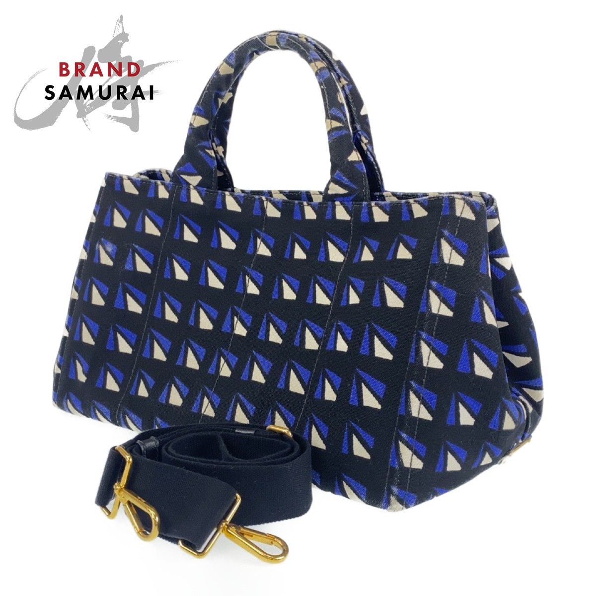 PRADA プラダ カナパ ブラック ブルー ホワイト キャンバス 2way 