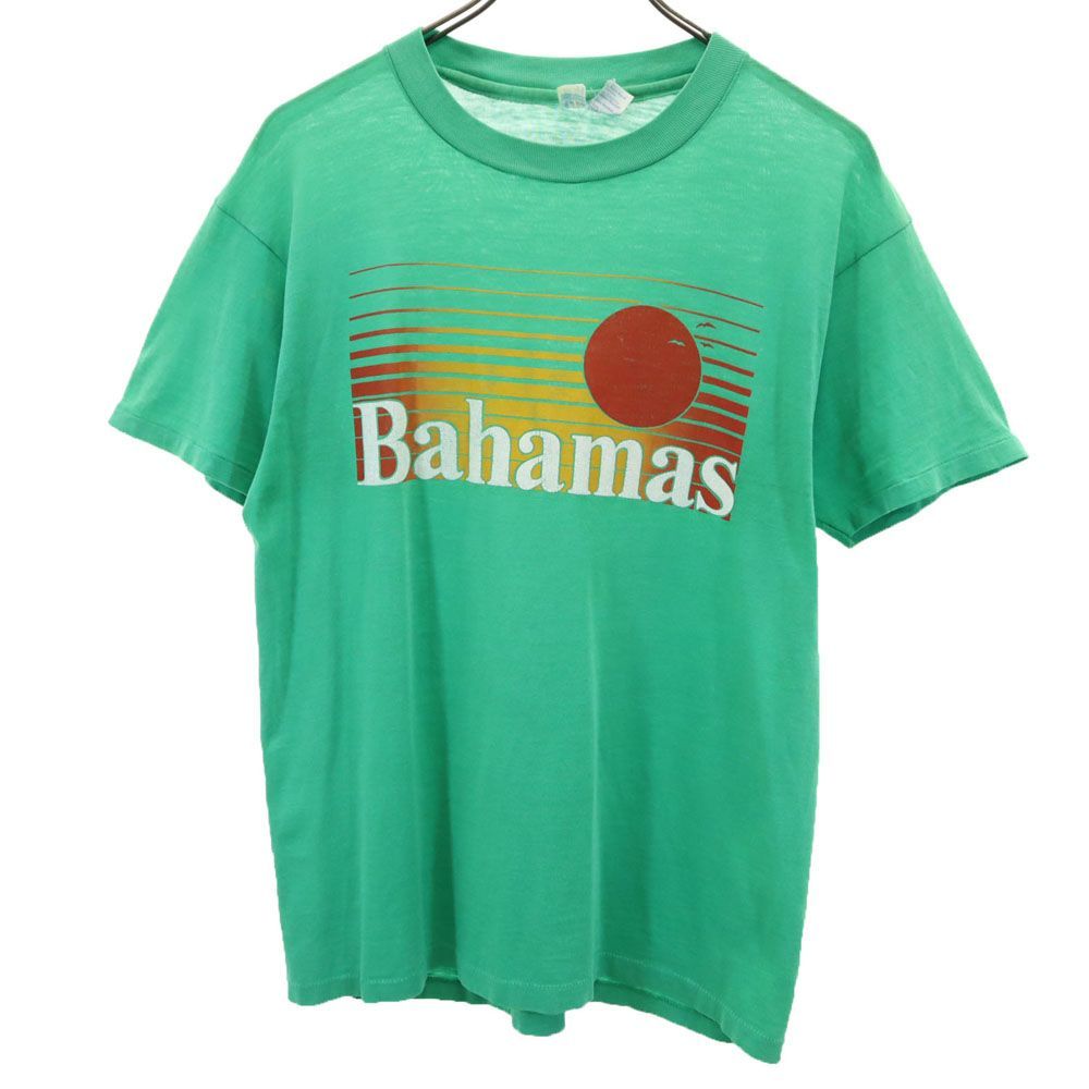 ヘインズ 80s 90s USA製 オールド プリント 半袖 Tシャツ L グリーン Hanes メンズ 古着 【240513】