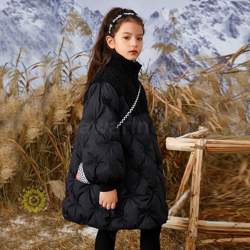 中綿コート 子供服 女の子 ロング丈 黒 コート 通学 キッズコート 通園 ダウンコート ブラック キッズ 中綿 防寒 冬 アウター レース day3a199384