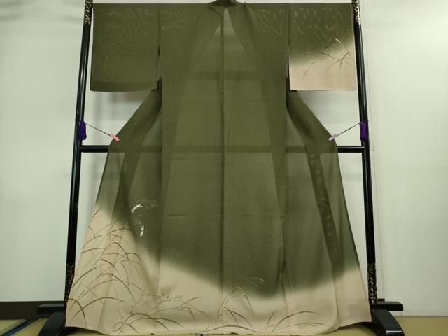 平和屋着物□極上 夏物 訪問着 刺繍 絽 手描き 蜻蛉 トンボ 芒 暈し