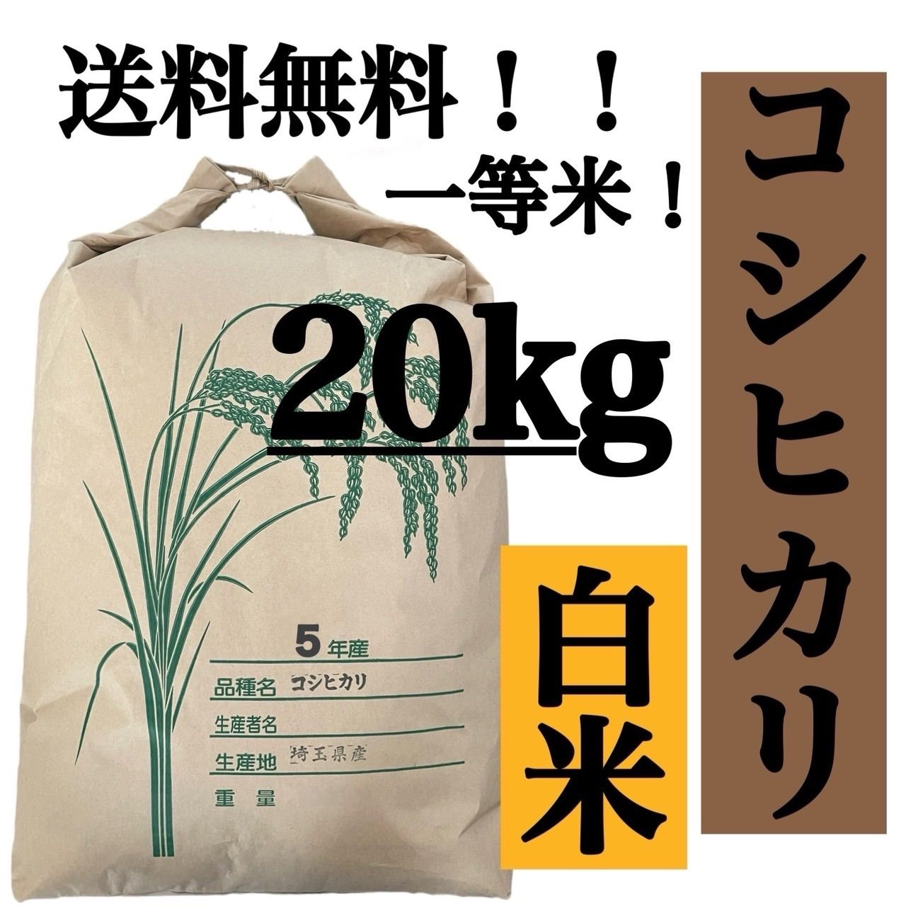 白米20kg コシヒカリ新米埼玉県産令和5年産送料無料米20キロ