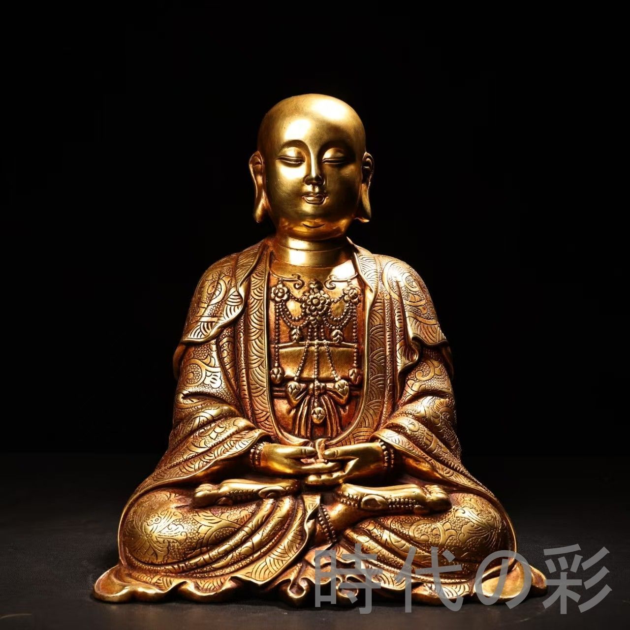 中国古美術 旧蔵 明代 純銅高浮彫彫錺 地藏王菩薩佛像 高浮彫 清代 銅器 古玩 唐物 中国古 時代物 仏像 R07100138