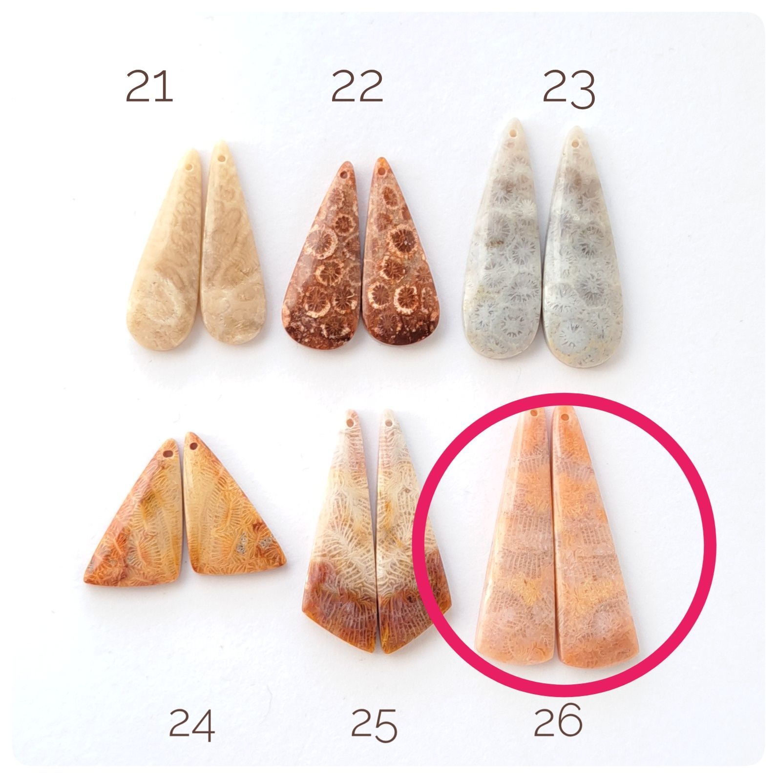 ・26∴天然石ビーズ∵フォシルコーラル  ペア販売26