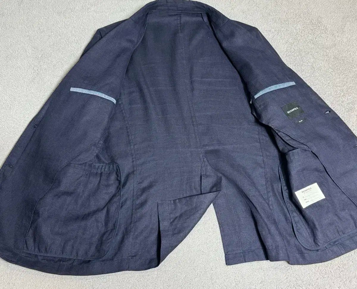 100 BEAN POLE ビーンポール ネイビー リネン ブレザー ジャケット コンビ ダブルボタン
