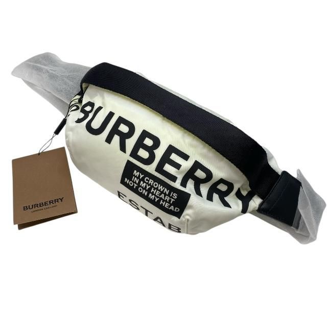 BURBERRY バーバリー 8015143 ボディバッグ ウエストポーチ 肩掛け 斜め掛け ロゴ ナイロン レザー ブラック ホワイト