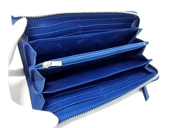 LONGCHAMP ロンシャン　レザーミニ折り財布　ネイビー □美品□ LONGCHAMP ロンシャン レザー L字ファスナー 長財布