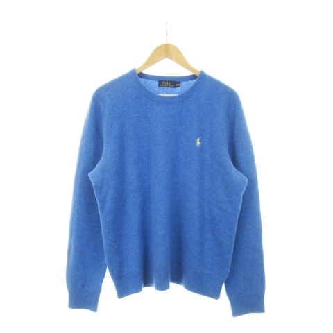 ポロ ラルフローレン POLO RALPH LAUREN ニット セーター クルーネック 長袖 ウール ワンポイント ロゴ刺繍 L 青 ブルー /AH8 GY18