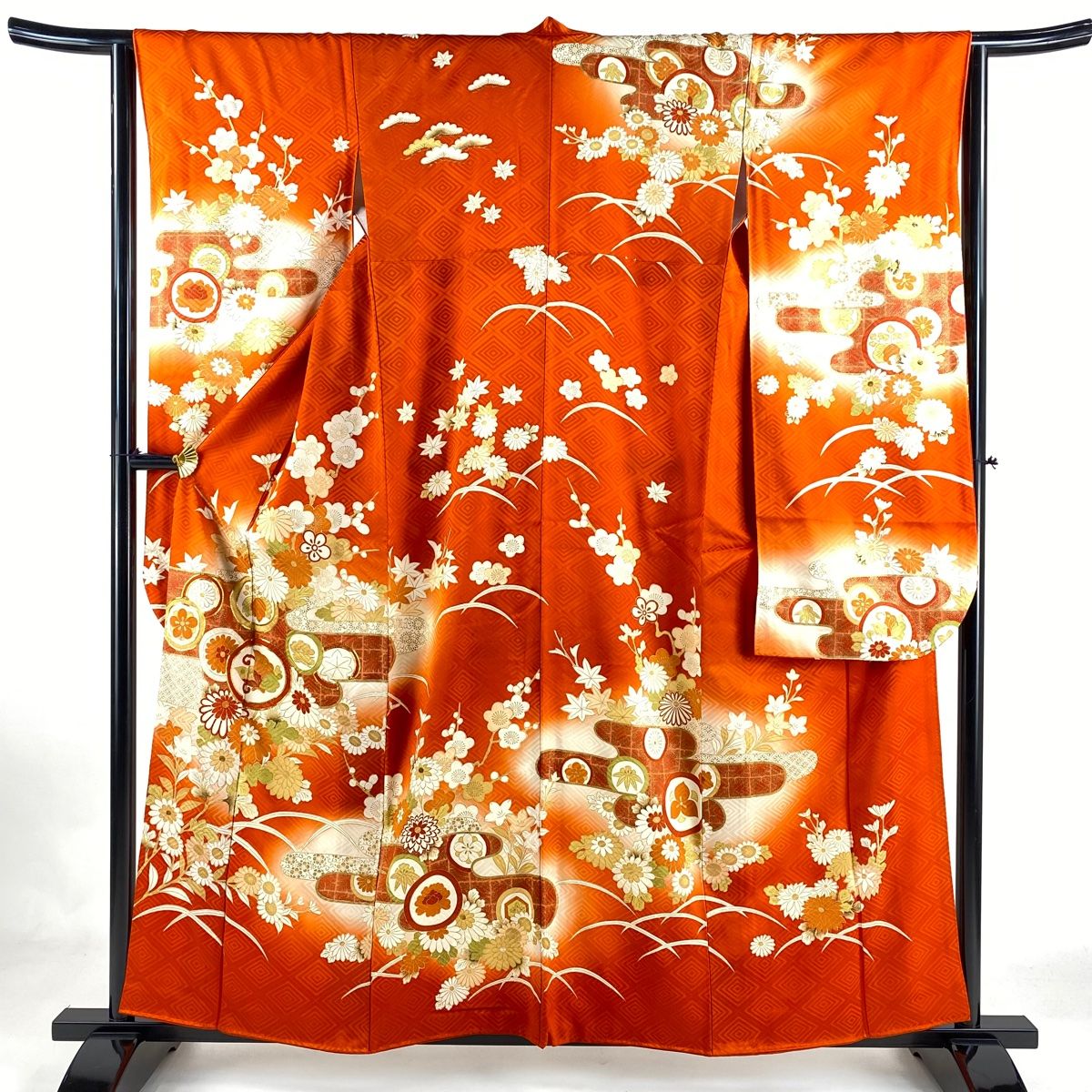 振袖 身丈158.5cm 裄丈66.5cm M 袷 鈴乃屋 桜 雲文 金彩 ぼかし ピンク  