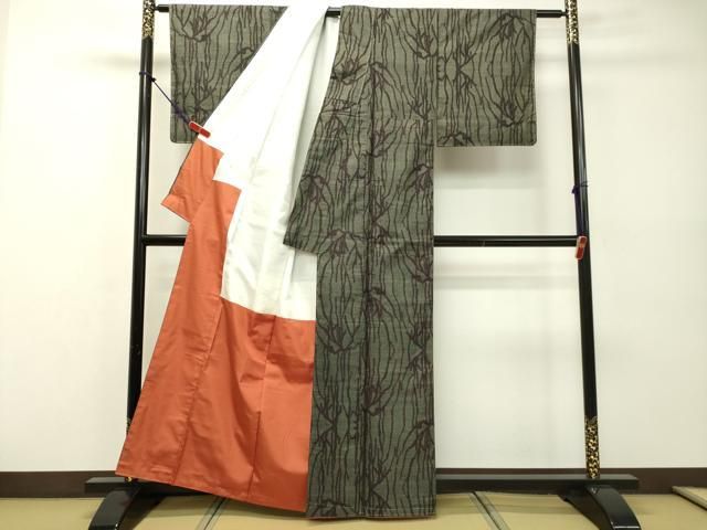 平和屋着物□本場大島紬 7マルキ 枝葉文 正絹 逸品 AAAZ2866mf