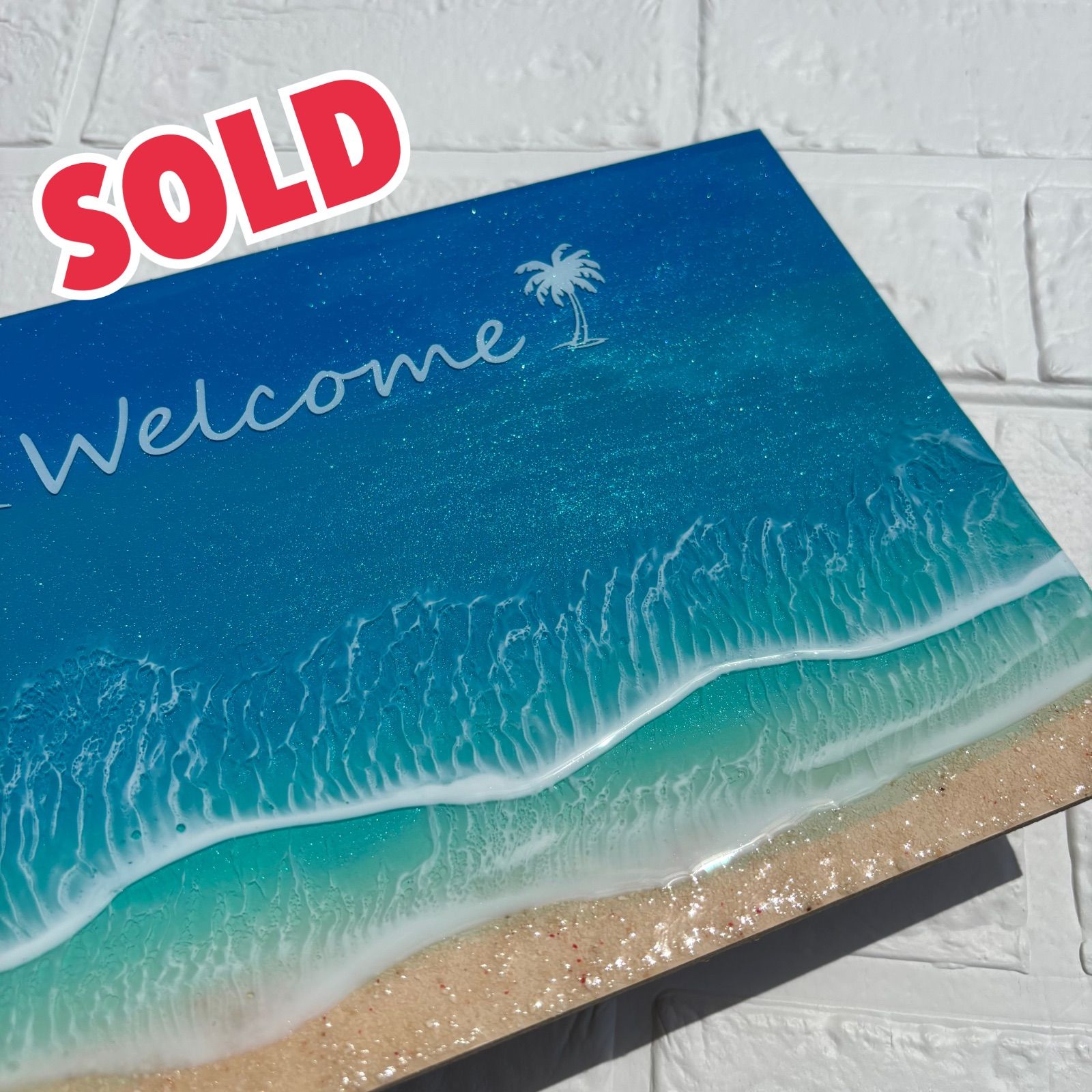 NO.49【レンジアート】welcome/宮古ブルー/20cm×30cm/マイカパウダー