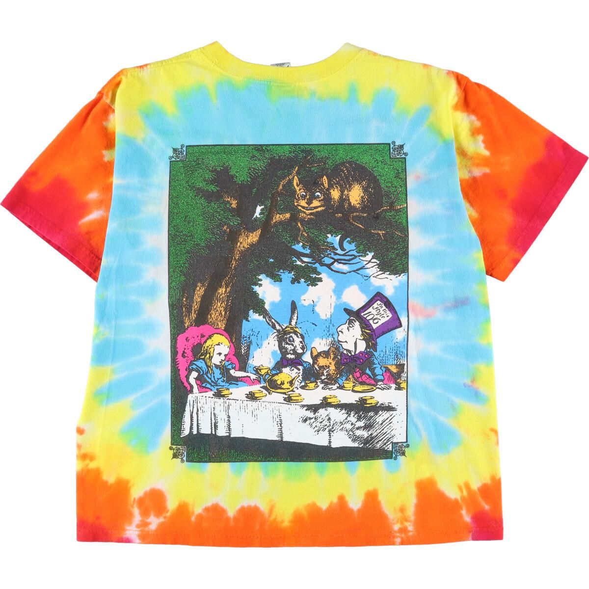古着 90~00年代 Alice in Wonderland 不思議の国のアリス タイダイ柄 キャラクタープリントTシャツ メンズM /evb000712 90年代 ALICE IN WONDERLAND 不思議の国のアリス キャラクター オール