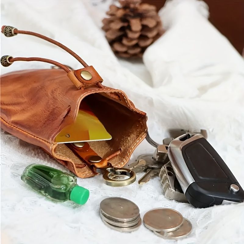  レザー メンズ コインケース ヴィンテージスタイル 本革巾着ポーチ 本革 巾着 キーリング メタルクラスプ付き コインパース コンパクトデザイン お手入れ簡単 鍵 カード コイン ギフト プレゼント ブラック ダークブラウン ブラウン 黒 茶 コインケース 小銭入れ 小物