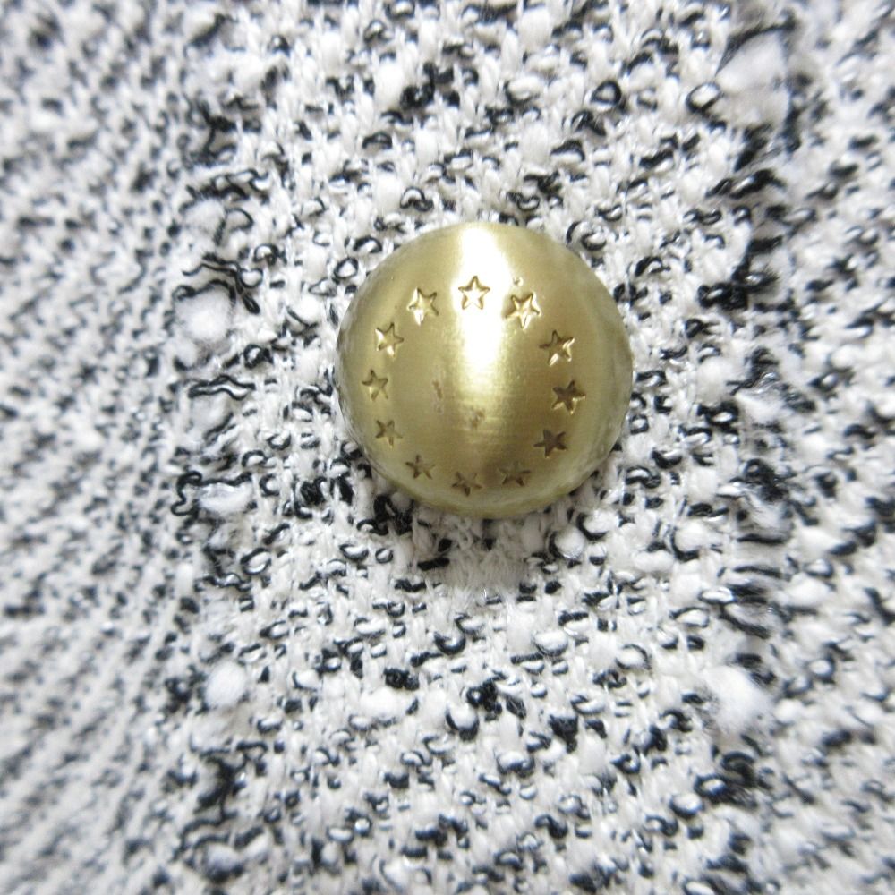 美品 23AW ebure エブール 金ボタン コットンツィードツイル ジャケット ベスト ジレ 38 ホワイト×ブラック レディース 古着 中古 美品 23AW ebure エブール 金ボタン コットンツィードツイル