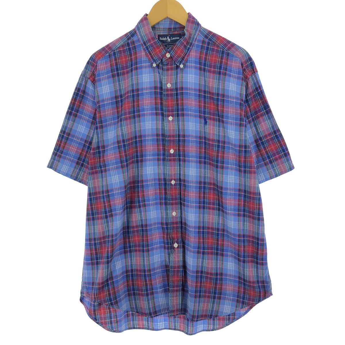 古着 ラルフローレン Ralph Lauren BLAKE 半袖 ボタンダウン チェックシャツ メンズL/eaa453820