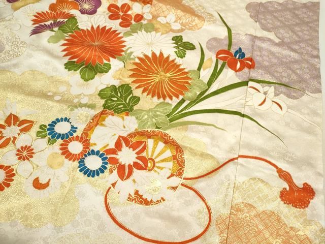 平和屋着物▽豪華振袖 駒刺繍 雲取り花車文 金彩 正絹 逸品