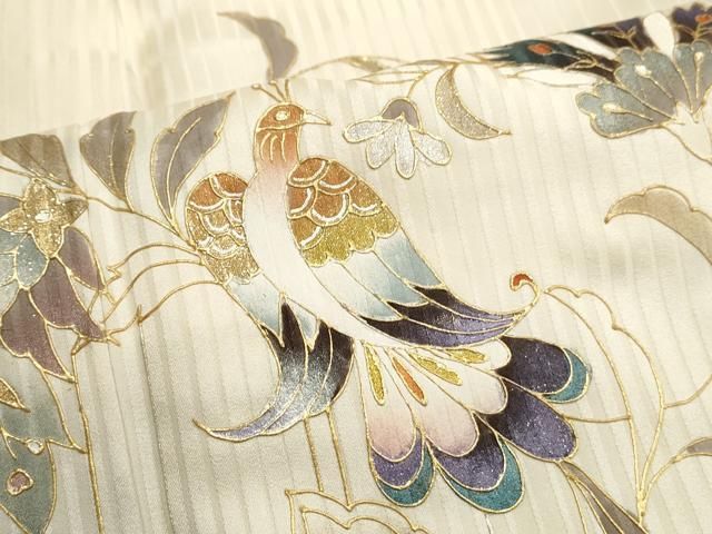 平和屋着物○染色作家 斉藤三才 振袖 花鳥文 金彩 正絹 逸品 AAAX8329ck