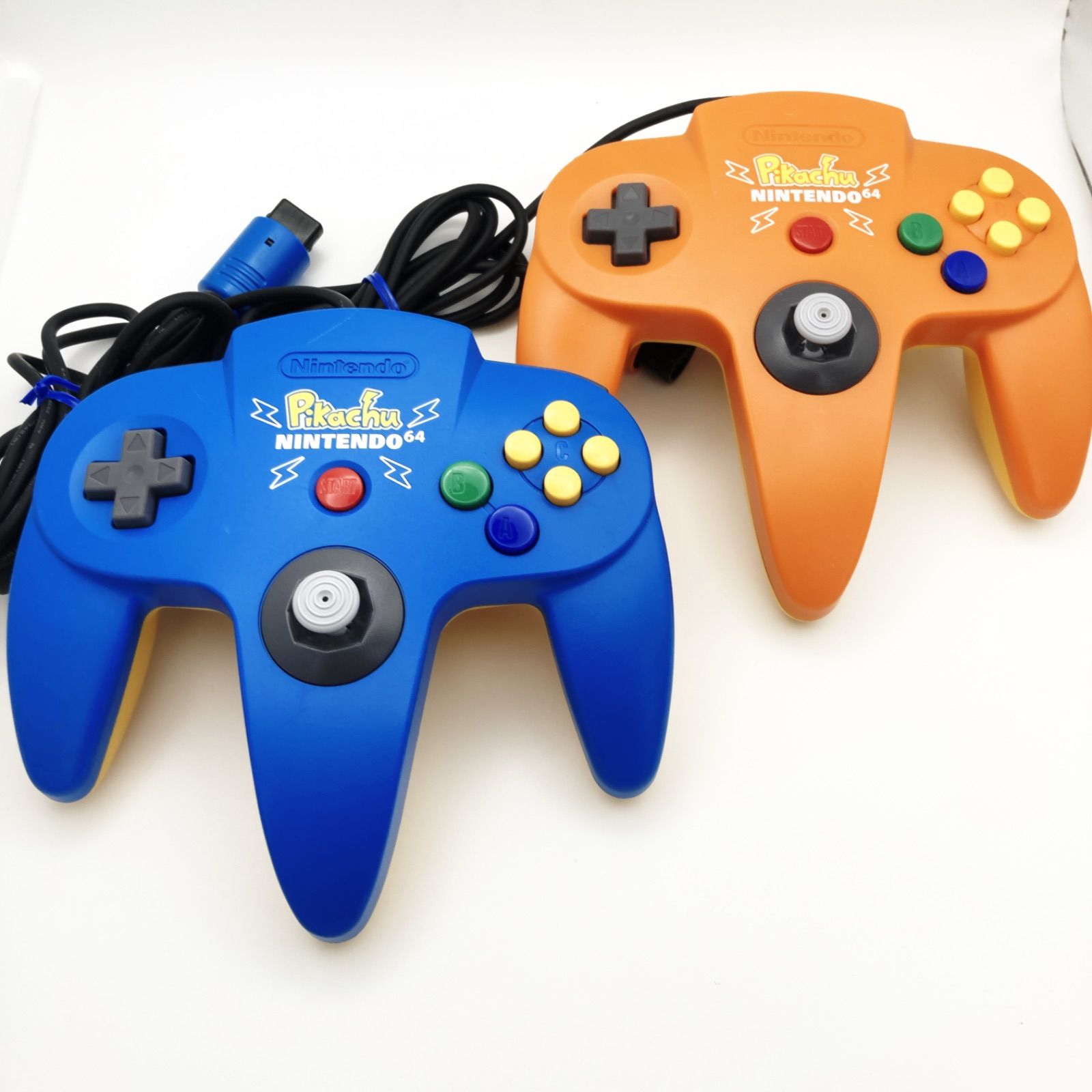ニンテンドー64 コントローラー ピカチュウ オレンジ ブルー 2個セット Nintendo64 Pikachu Controller Set Orange - Blue NUS-005 Tested - Working Japan Exclusive