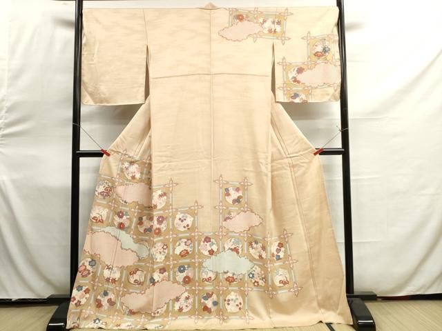 平和屋着物▽道行コート 単衣 雨コート 麻の葉間道 ロング丈 逸品